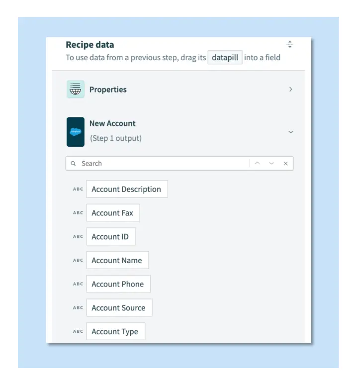 Output datatree for the New Salesforce account trigger