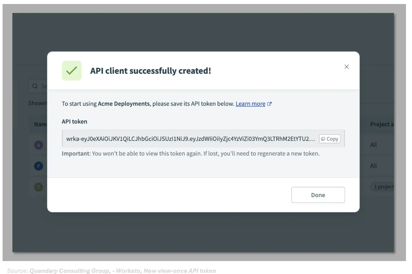 Quandary Consulting Group - New view-once API token in Workato