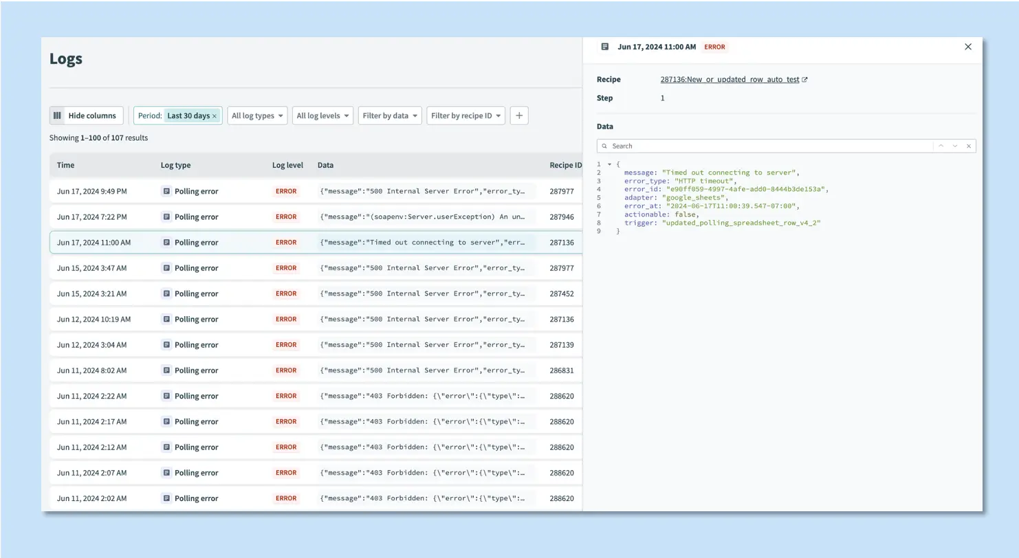Workato Logging Page 