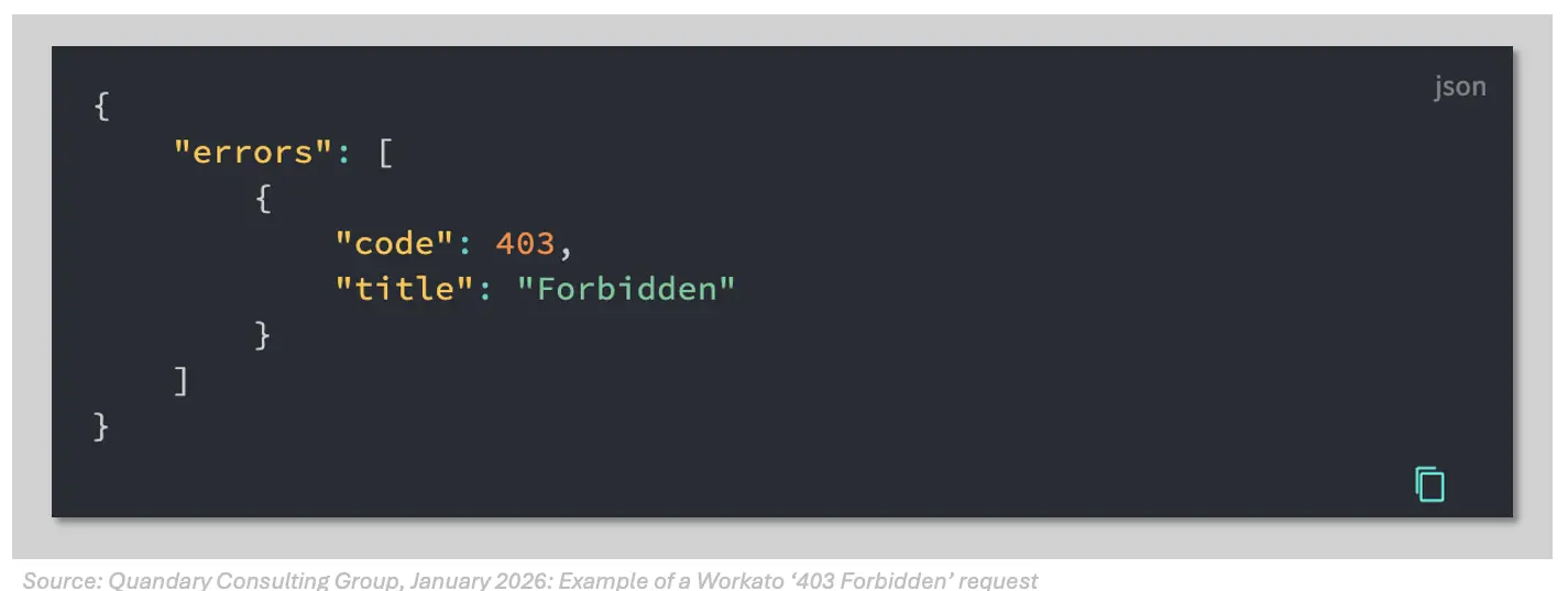 Quandary Consulting Group, Workato HTTP response code: 403 Forbidden