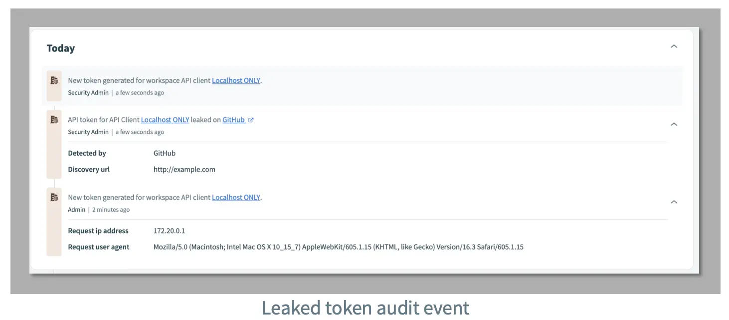 Quandary Consulting Group, GitHub, leaked token audit event screenshot