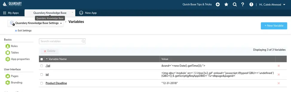 Save new  Application Variable