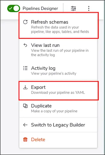 Export the pipeline as a YAML