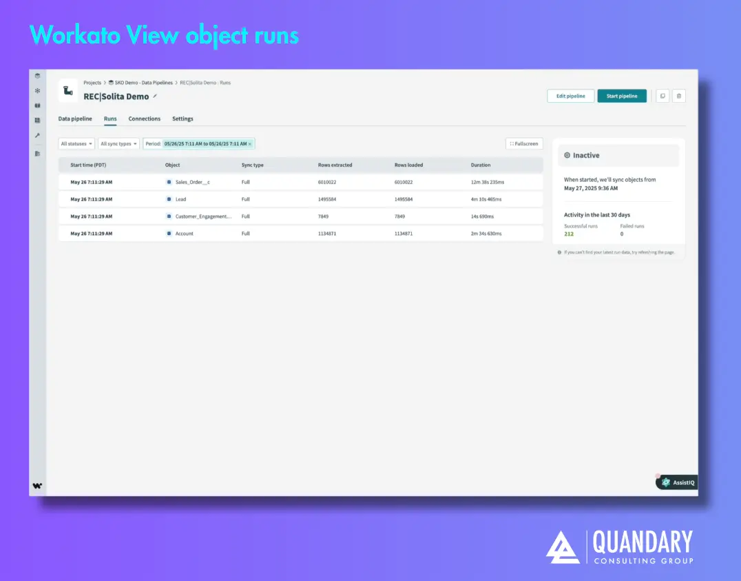 Quandary Consulting Group: Workato View object runs
