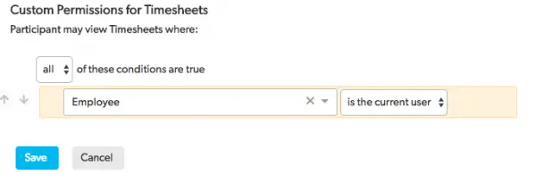 a screen shot of a web page with the text custom permissions for timeshee