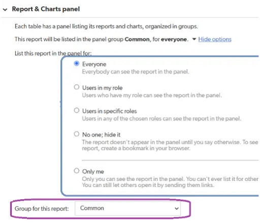 Report and Charts Panel