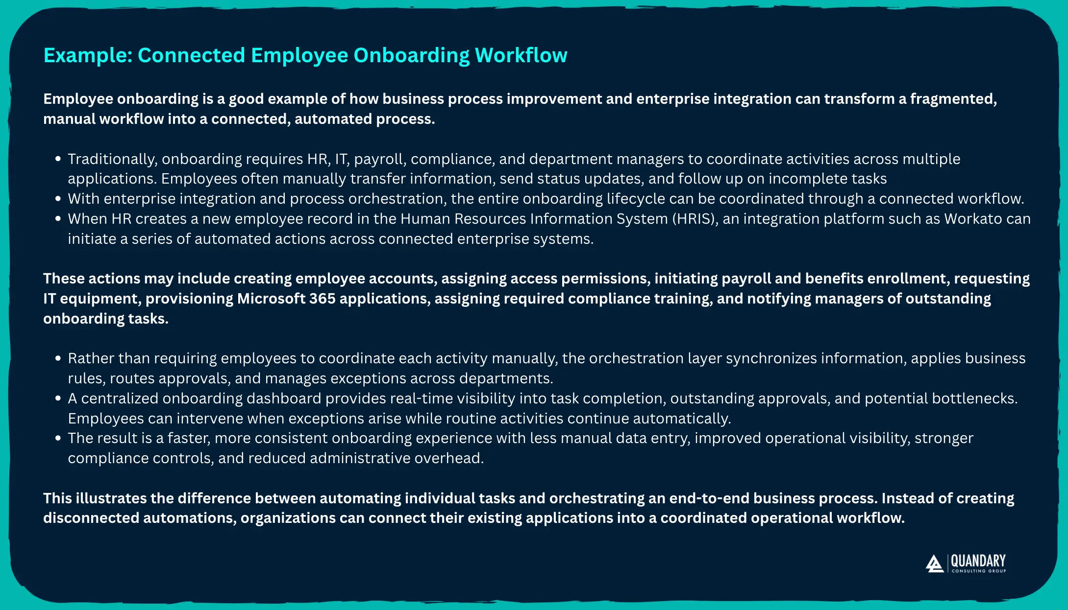 Example: Connected Employee Onboarding Workflow | Quandary Consulting Group