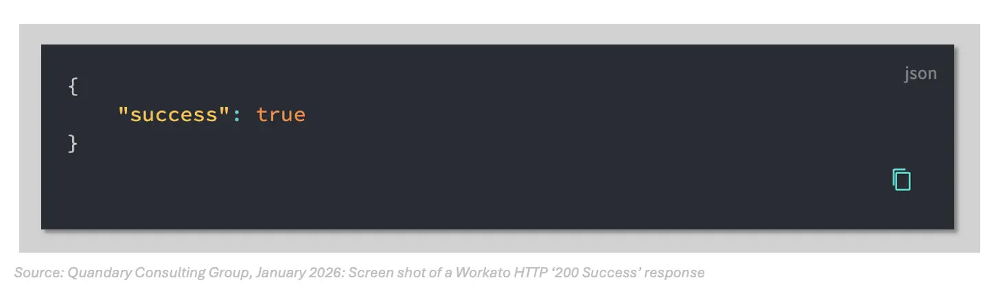 Quandary Consulting Group, Workato HTTP response code: 200 Success