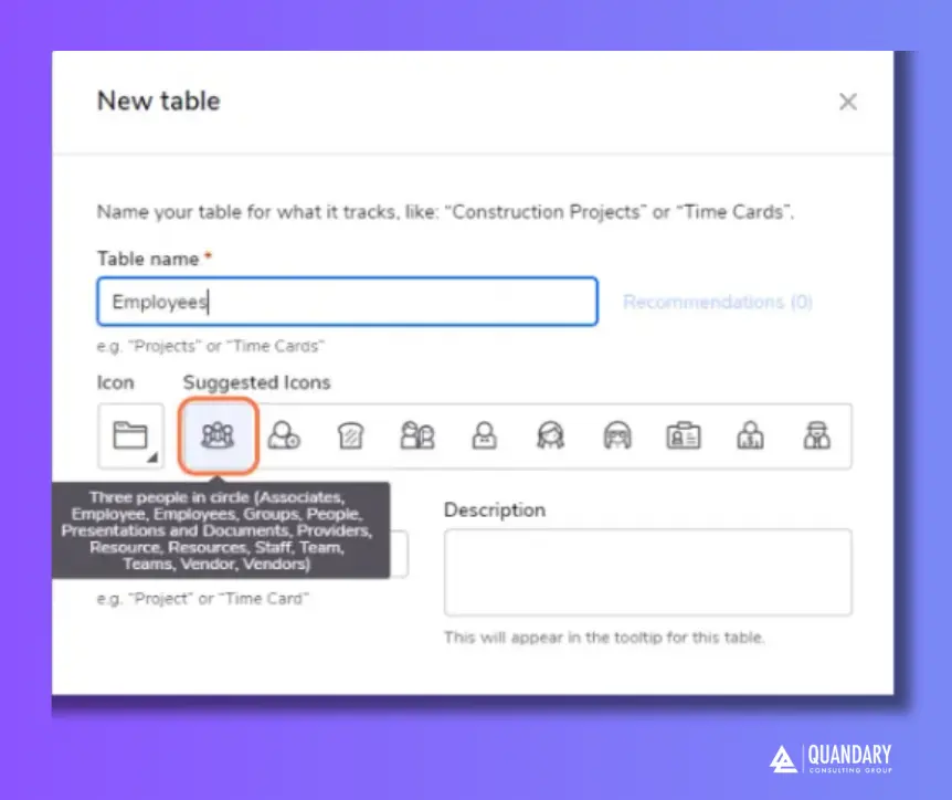 Select Icon that Represents your Table in Quickbase | Quandary Consulting Group