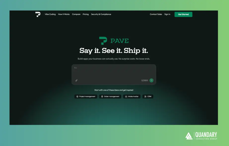 Screenshot of Pave Welcome Screen | Quandary Consulting Group