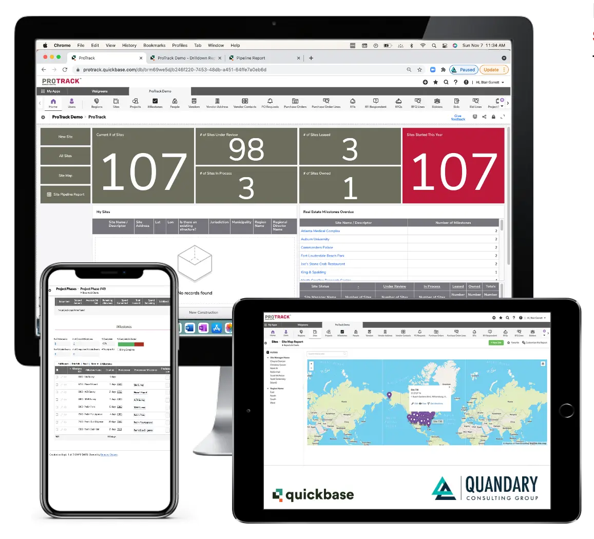 ProTrack by Bureau Veritas (developed in conjunction with Quandary Consulting Group, built on Quickbase) 