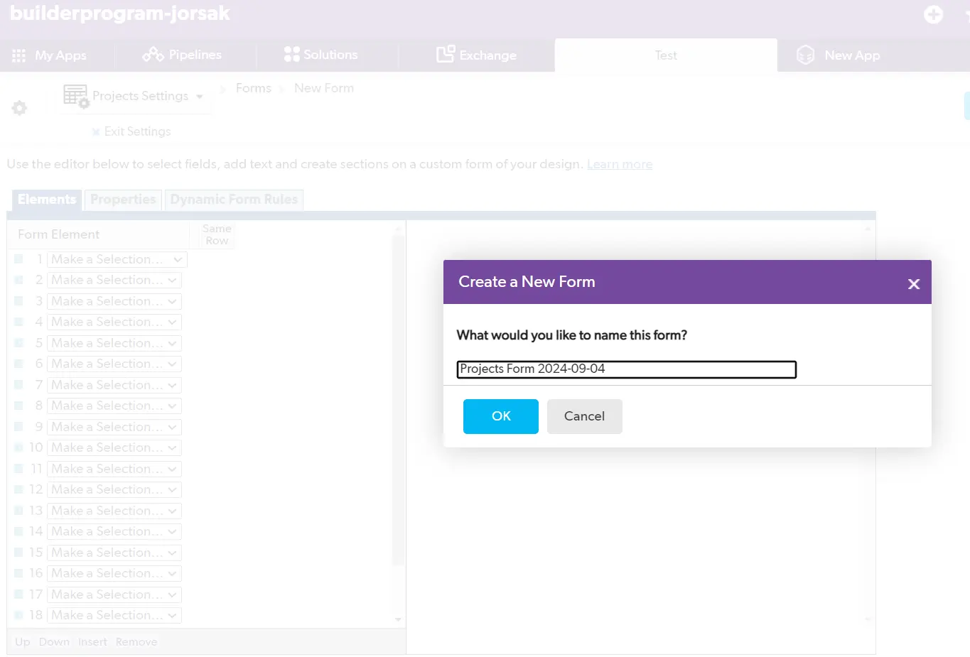 Create New Form Modal