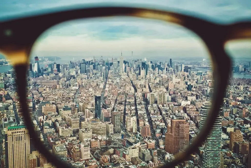 city view inside an eyeglass