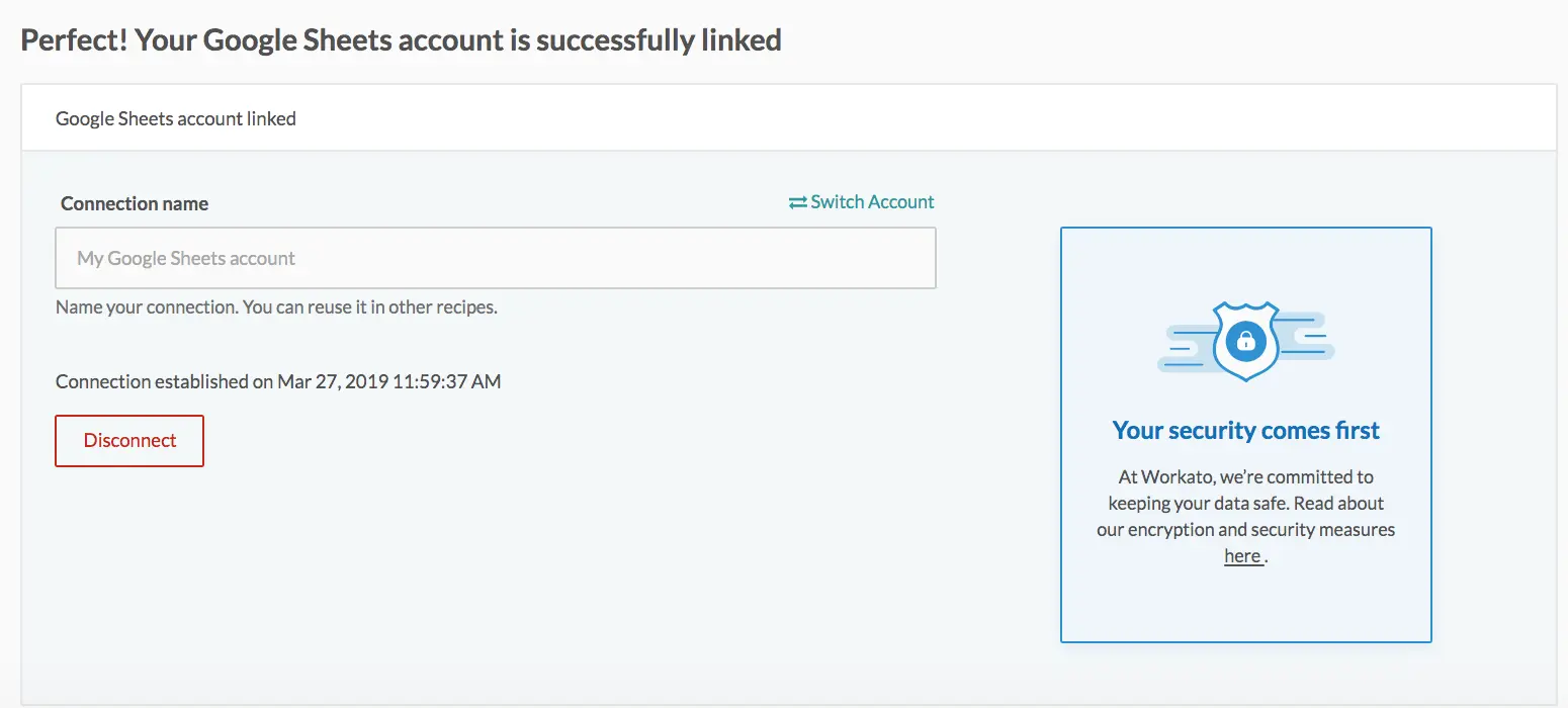Google sheet connection