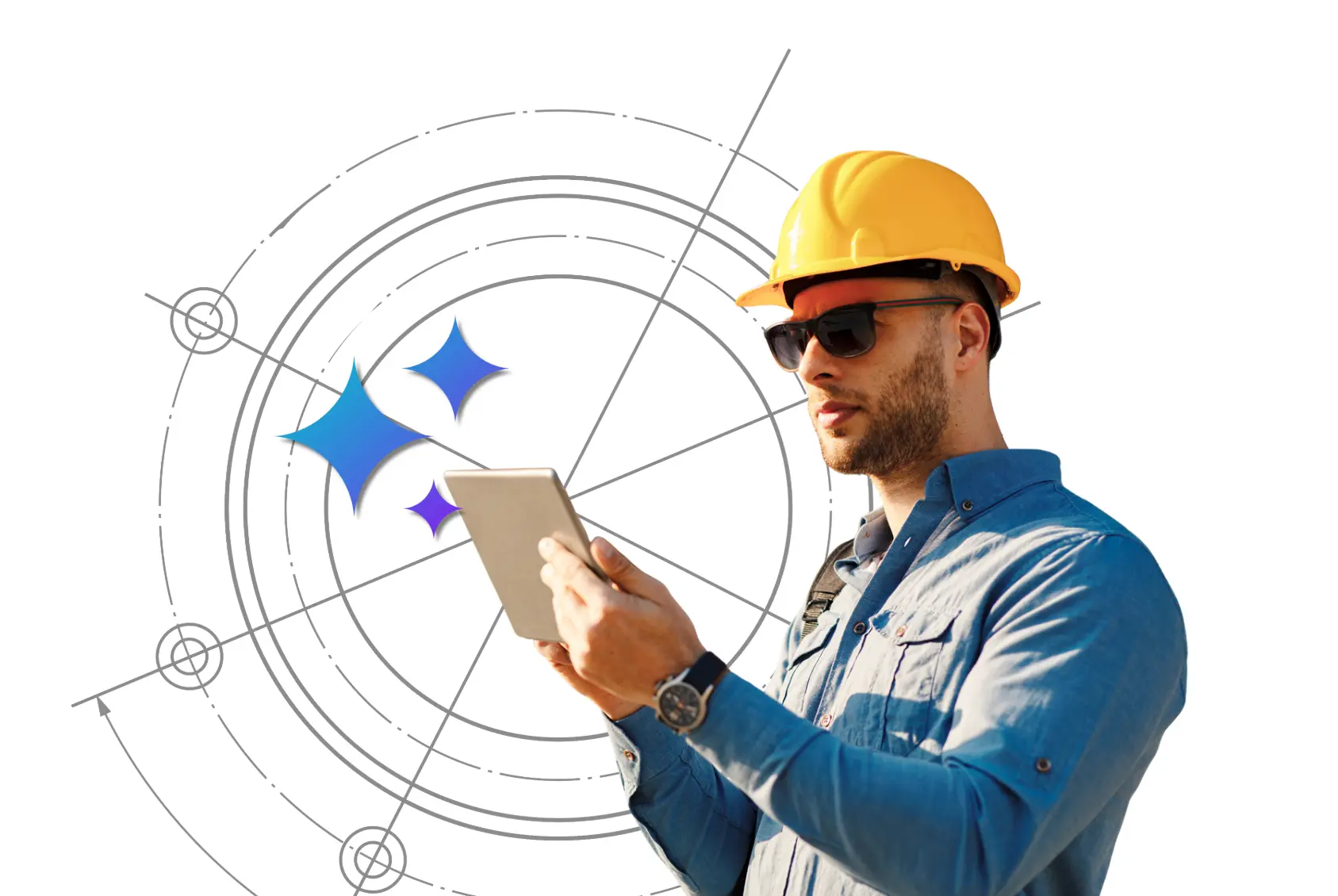 construction guy on ipad with AI stars