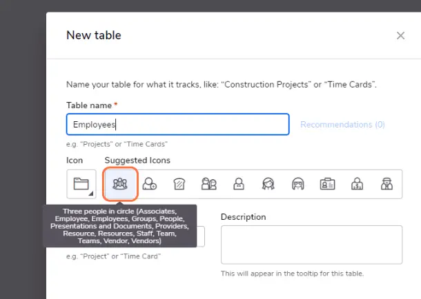 represents your table