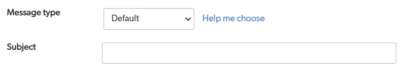 a screenshot of a web page with a message type and a drop down box