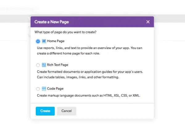a screenshot of the create new page page