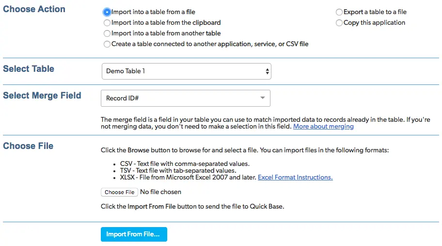 Import into a table from a file