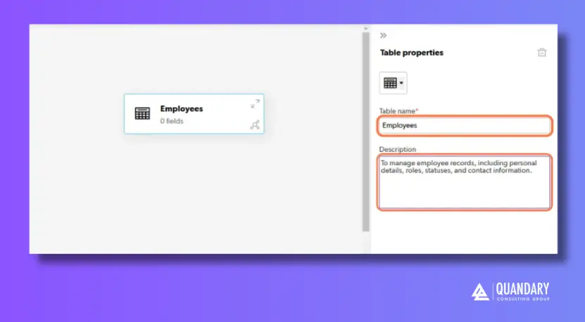Quickbase Table Name and Description | Quandary Consulting Group