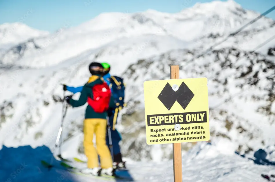 skier next to black diamond "expert only" sign | Quandary Consulting Group