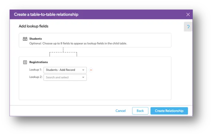 a screenshot of a table - to - table relationship