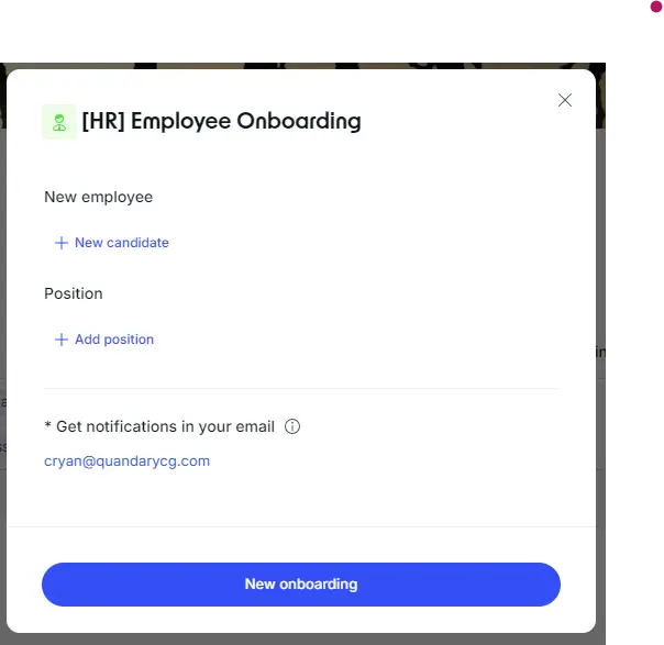a screenshot of the hrr employee onboarding screen