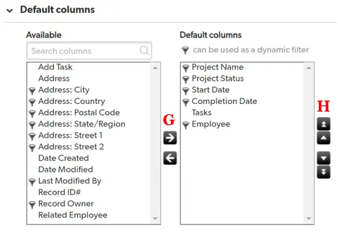 Default columns 