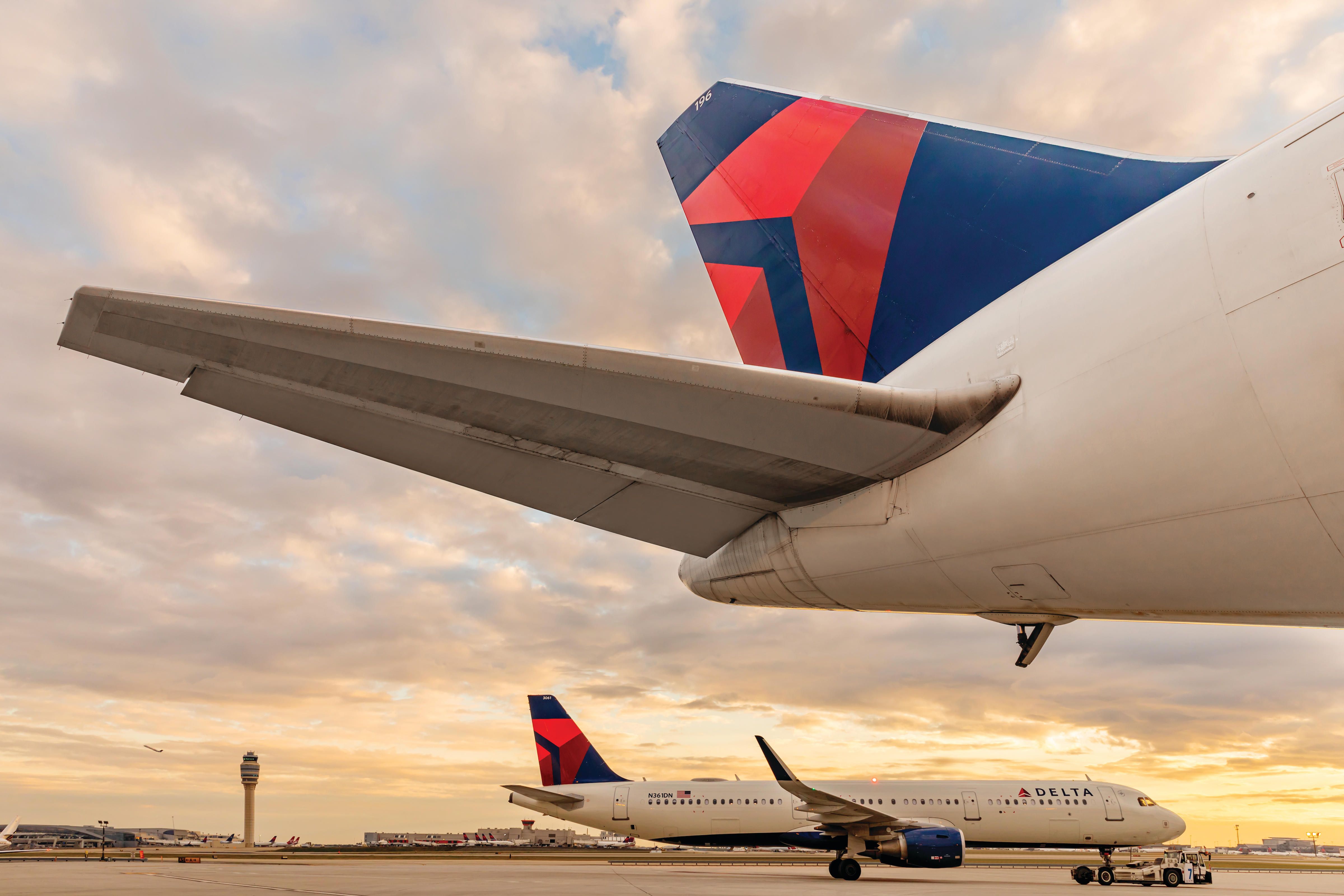 Delta Air Lines Planes on the Runaway at Dusk