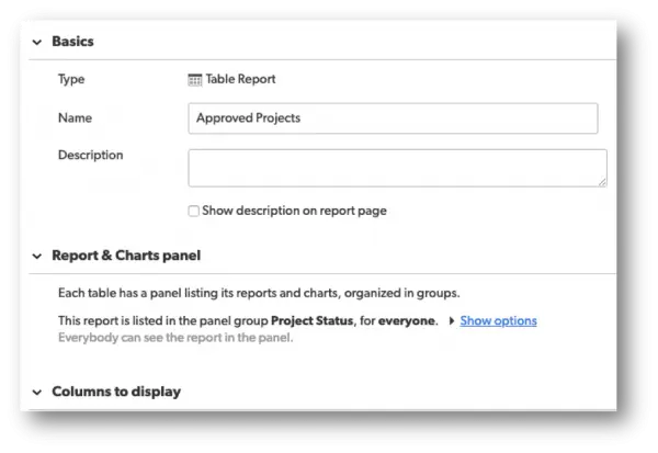 Reports & Charts Panel Section