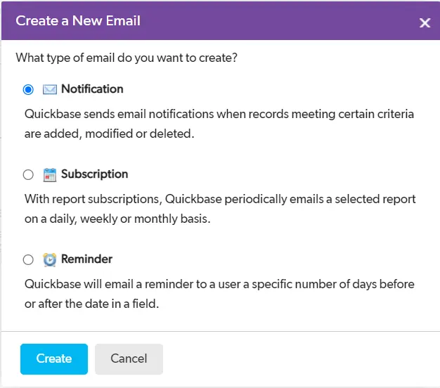 a screenshot of the email notification screen