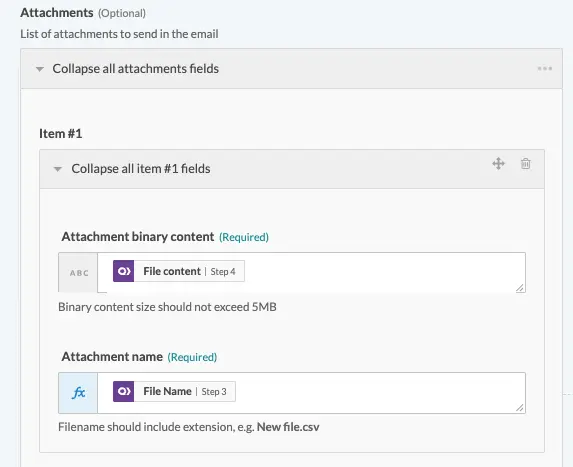 a screenshot of a web page with a list of attachments