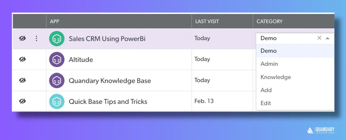 How to Organize Quickbase Apps into Categories | Quandary Consulting Group