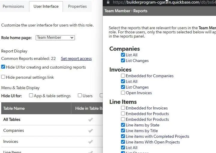 User Role permissions