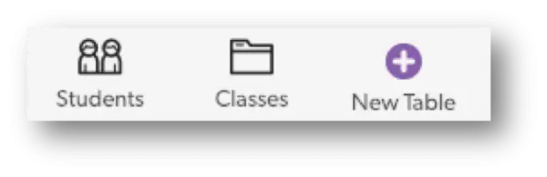 a black and white sign that says students, classes, new table