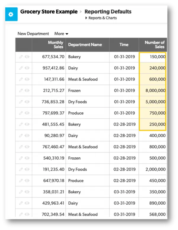 a screen shot of the grocery store example report
