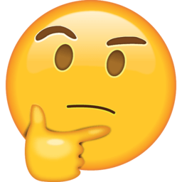Yellow emoji face with hand on chin in thoughtful or uncertain expression