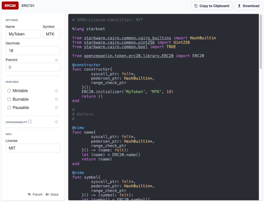 Solidity smart contract code for an ERC20 token named MyToken with MIT license and standard token functions.