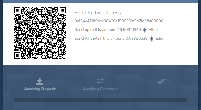 QR code for Ethereum wallet address with transaction details and amount requirements