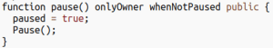 Java code snippet showing a pause function with a boolean parameter and method body.
