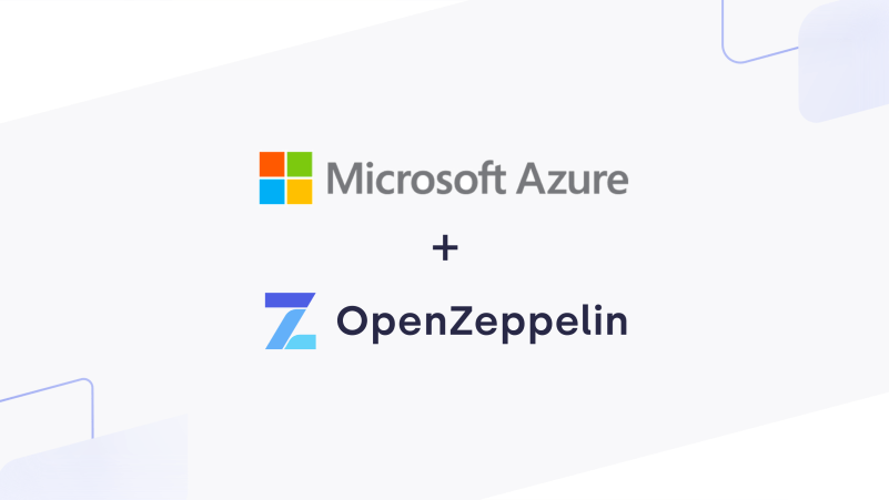 Microsoft Azure logo plus OpenZeppelin logo showing integration between the two platforms.