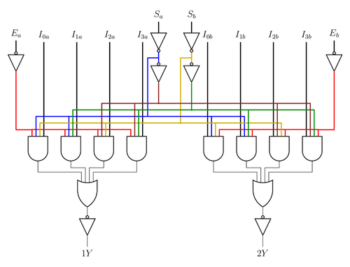 Electrical circuit diagram showing current sources and switches connected to eight diodes arranged in two groups, with outputs labeled 1Y and 2Y.