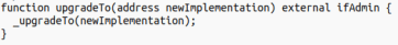 Code snippet showing a Solidity function definition for upgrading contract implementation addresses.