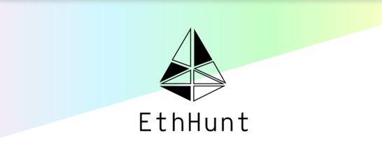 EthHunt logo featuring a geometric pyramid shape with black triangular segments above the company name.