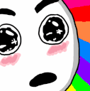 Surprised cartoon face with wide eyes and open mouth, featuring rainbow gradient colors on the right side.