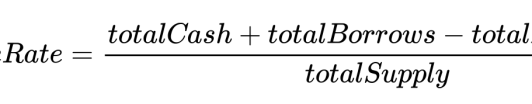 Mathematical formula for calculating rate using total cash, borrows, and supply values.