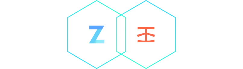 Two overlapping cyan hexagons with a blue Z and red H symbol inside them.
