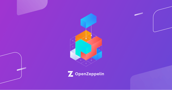 OpenZeppelin logo with colorful isometric 3D blocks stacked on purple background
