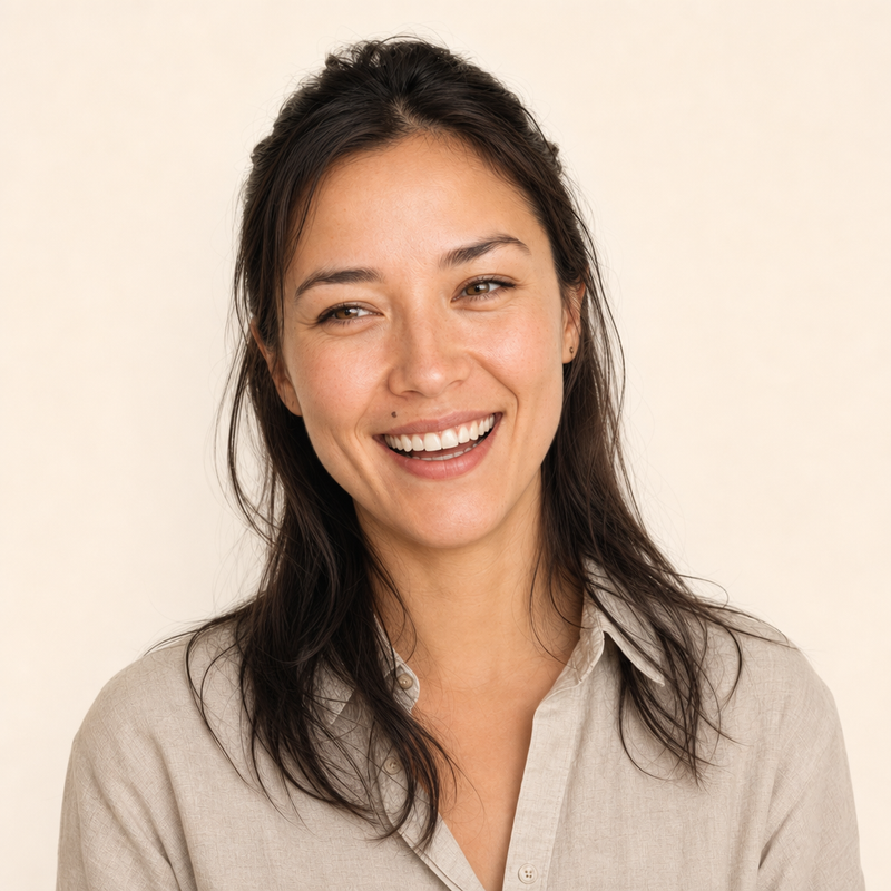 Mira, AI-ambassadeur van minagi, lachend (AI-gegenereerd beeld)