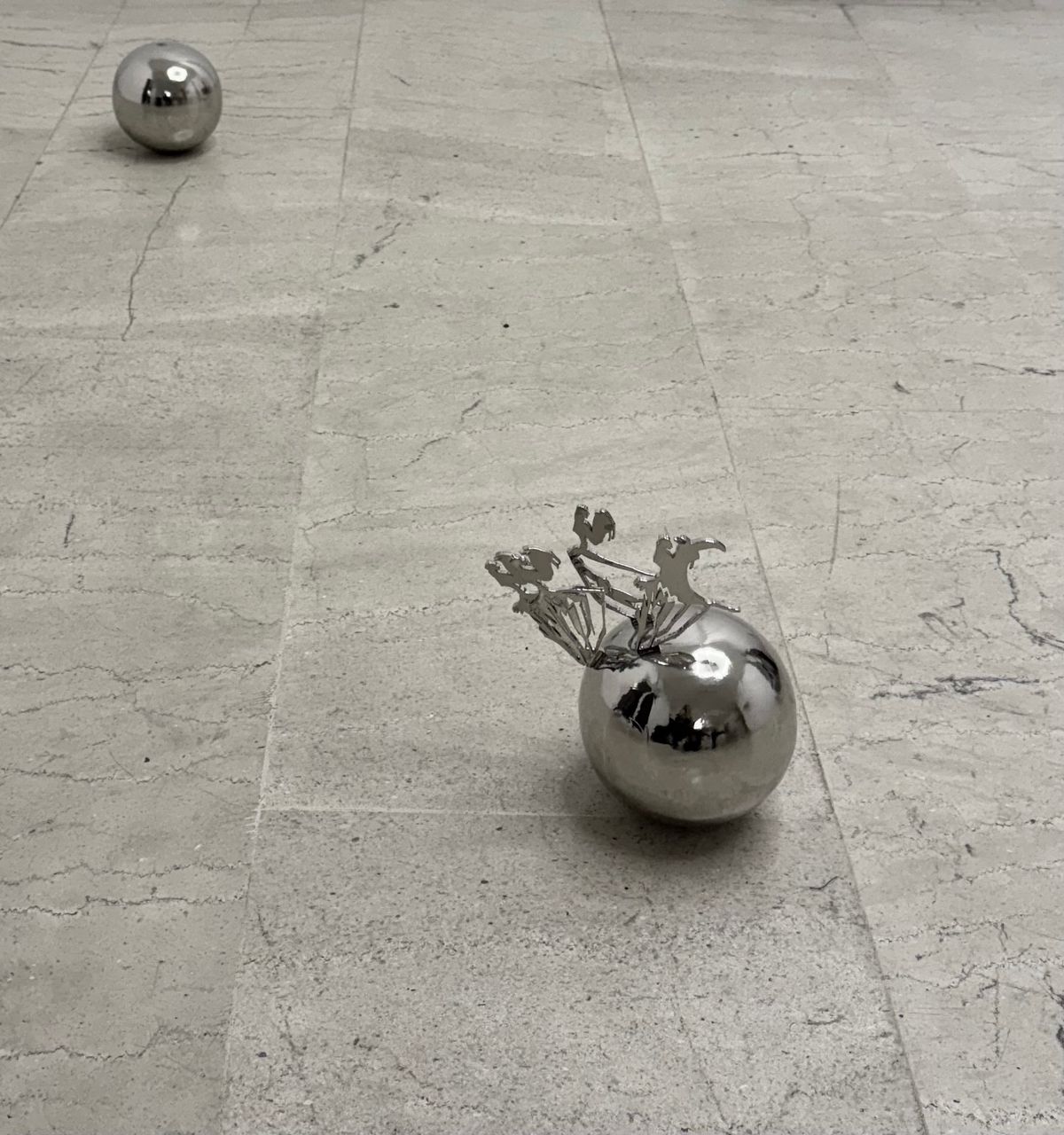 Lito Kattou, Purposes V, 2024, | Lito Kattou, Purposes I, 2024, nickel plated copper, wood 15 x 15 x 20 cm
